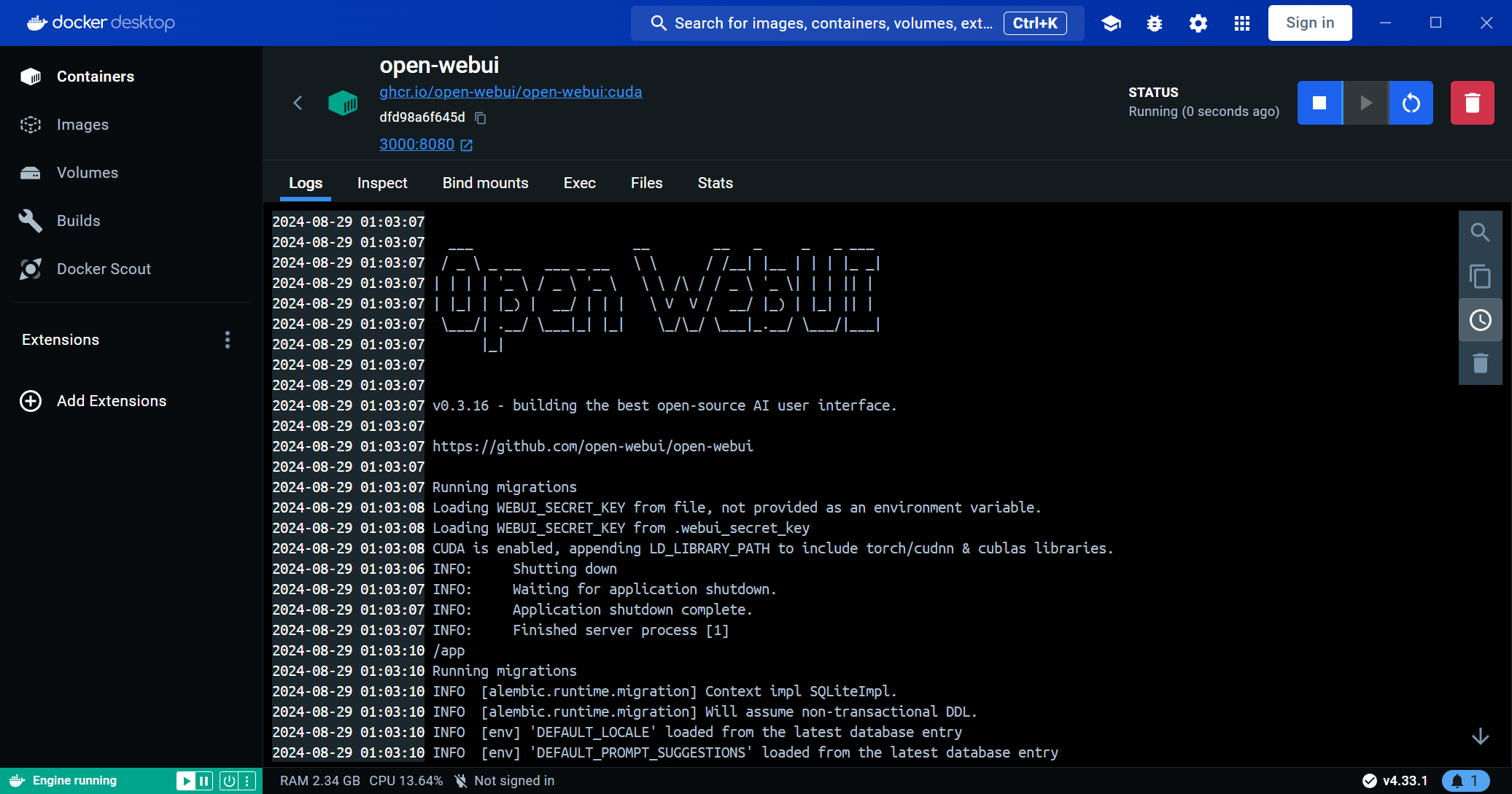 Docker 启动 log